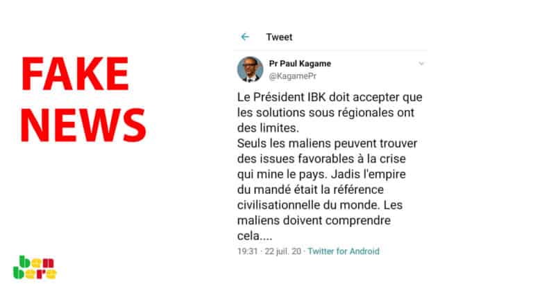#BenbereVerif : Non, ces propos sur le Mali ne sont pas de Paul Kagamé