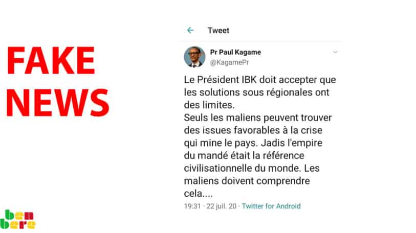 #BenbereVerif : Non, ces propos sur le Mali ne sont pas de Paul Kagamé