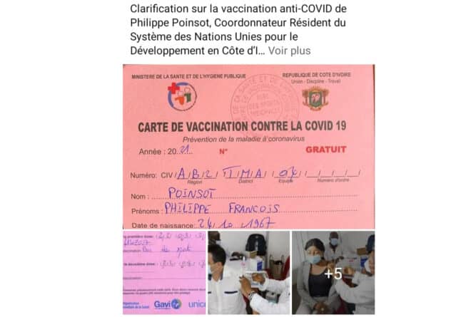 #BenbereVerif – Côte d’Ivoire : Philippe Poinsot s’est bel et bien fait vacciner contre la Covid-19