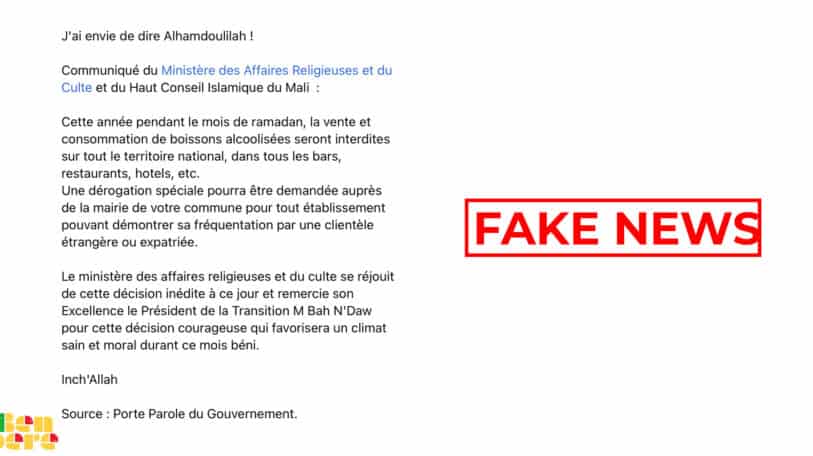 #BenbereVerif : le gouvernement malien n’a pas interdit les boissons alcoolisées pendant le ramadan
