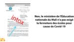 #BenbereVerif– Non, le ministère de l'Éducation nationale du Mali n’a pas exigé la fermeture des écoles pour cause de Covid-19