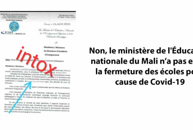 #BenbereVerif– Non, le ministère de l’Éducation nationale du Mali n’a pas exigé la fermeture des écoles pour cause de Covid-19
