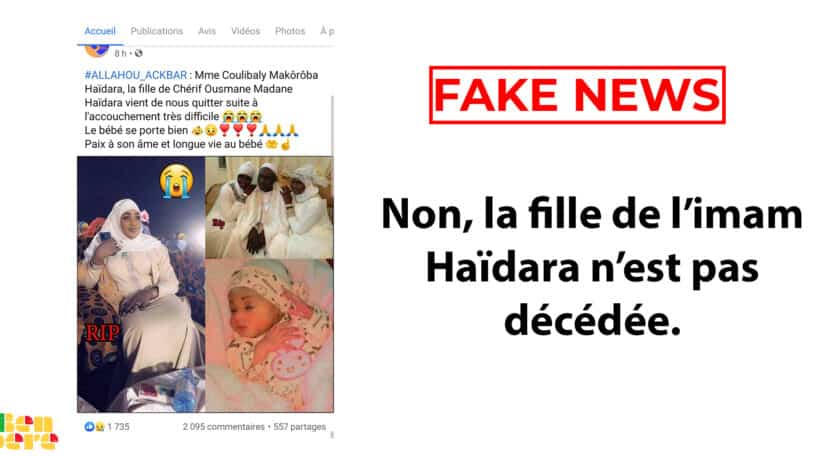 #BenbereVerif– Non, la fille de l’imam Haïdara n’est pas décédée