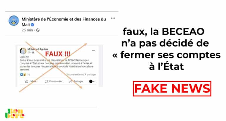 #BenbereVerif-Mali: faux, la BCEAO n’a pas décidé de « fermer ses comptes à l’État »