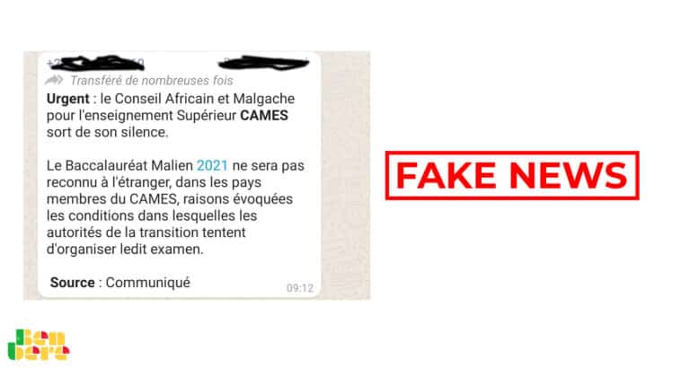#Benbereverif : non, le Cames n'a pas refusé de reconnaître le baccalauréat malien
