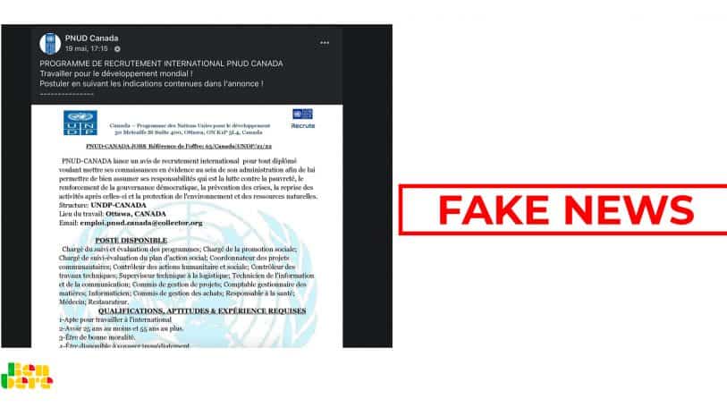 #BenbereVerif : attention, cette annonce n’est pas du PNUD