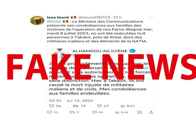 #BenbereVerif : ce tweet attribué au ministre malien de la Communication est un faux