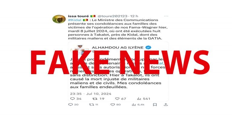 #BenbereVerif : ce tweet attribué au ministre malien de la Communication est un faux